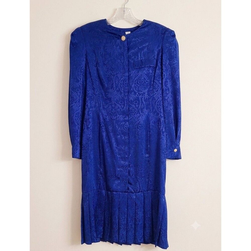 Vintage Leslie Fay Special Collection Blue Paisley Brocade Dress Size 10 USA